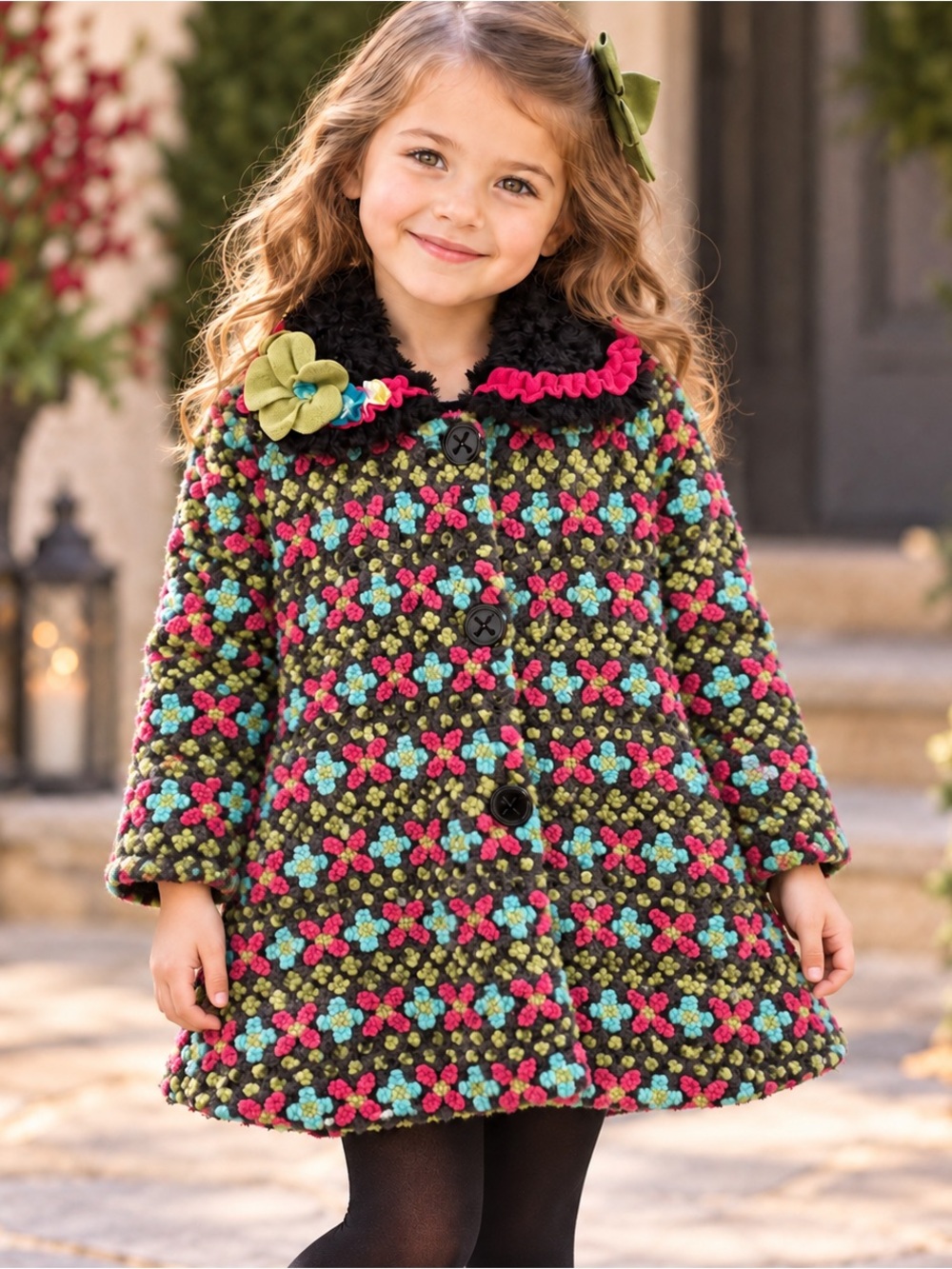 VTG Corky & Co Y2K girls Wool Blend Floral Coat Size 5 whimsical eclectic strybk